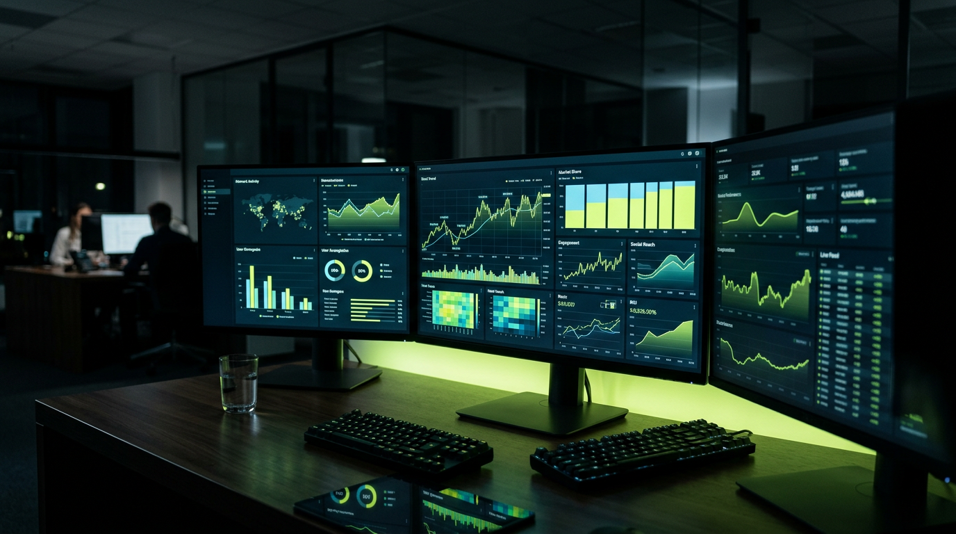 Analytics dashboards displaying data metrics